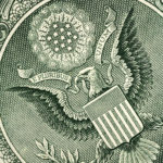 Macro of the engraving of the Great Seal of the US that is printed on American banknotes, with the inscription E Pluribus Unum (Out of many, one).